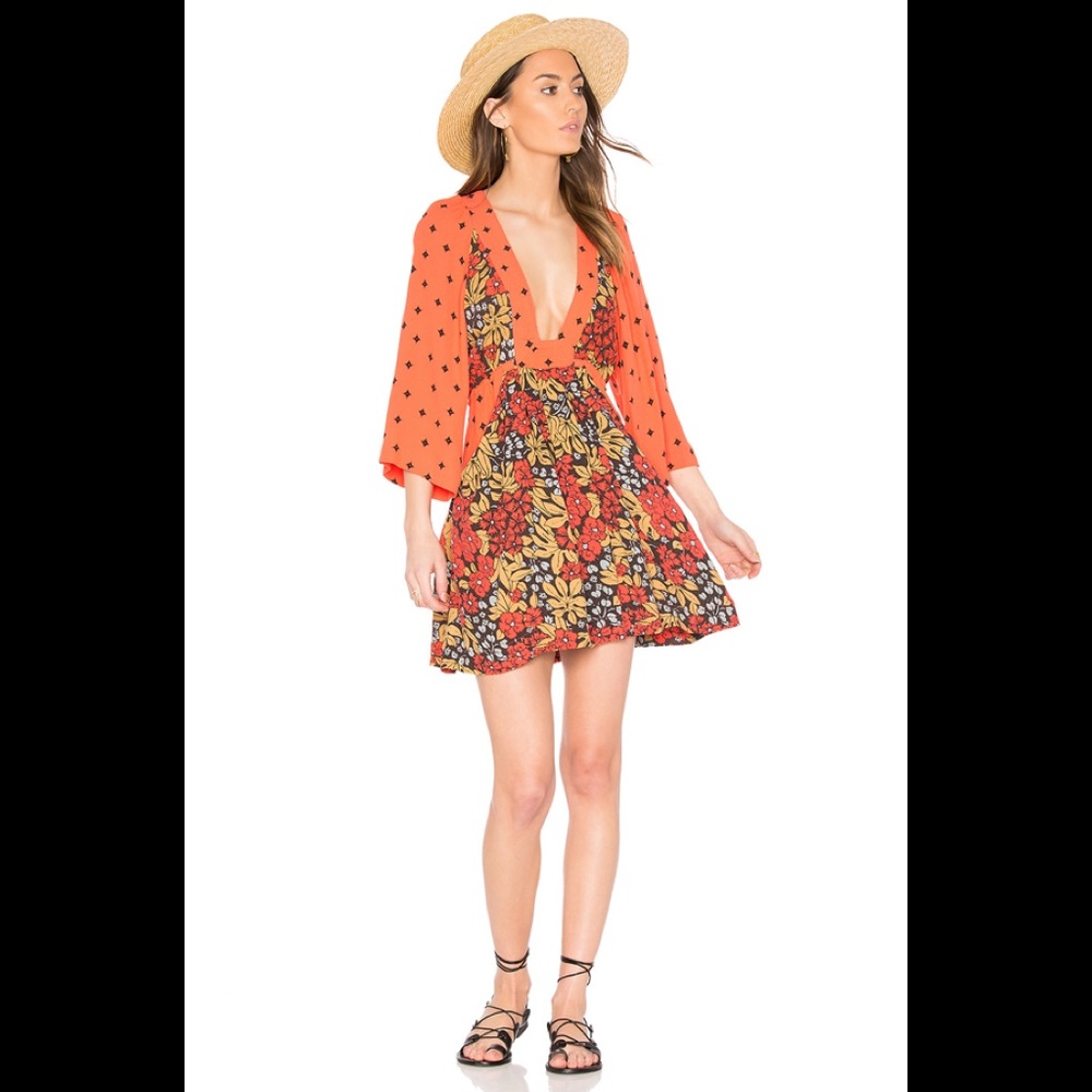 Free People Tallula Tangerine Babydoll Printed Flowy Mini Dress NWOT